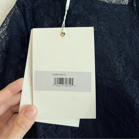 Mac Duggal 12356 Long Sleeve Lace Over Skirt Gown Navy 8 NWT - Picture 7 of 7